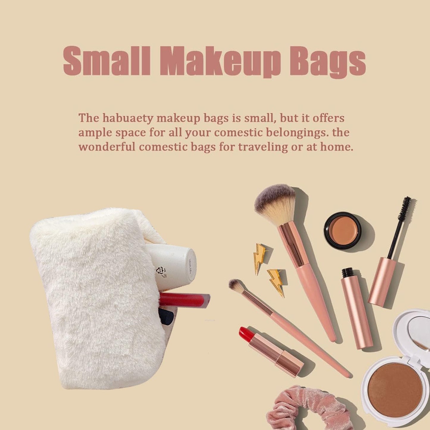 Makeup Bag Small Cosmetic Bags for Purse Women Girls Plush Simple Make Up Pouch