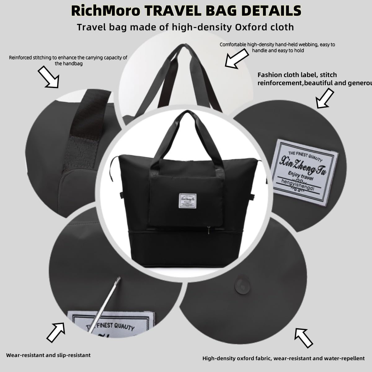 Large Capacity Foldable Travel Bag, Expandable lightweight Carry on Bag, Dry with Wet Separation Spor Duffel Bags