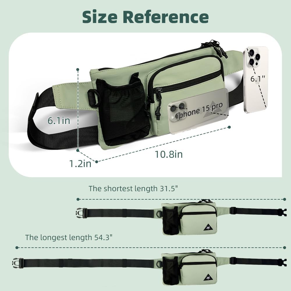 small fanny pack diaper bag,for women,with water bottle holder and tissue pocket,lightweight adjustable transverse nylon waist bag,for travel,picnic,daily use,green