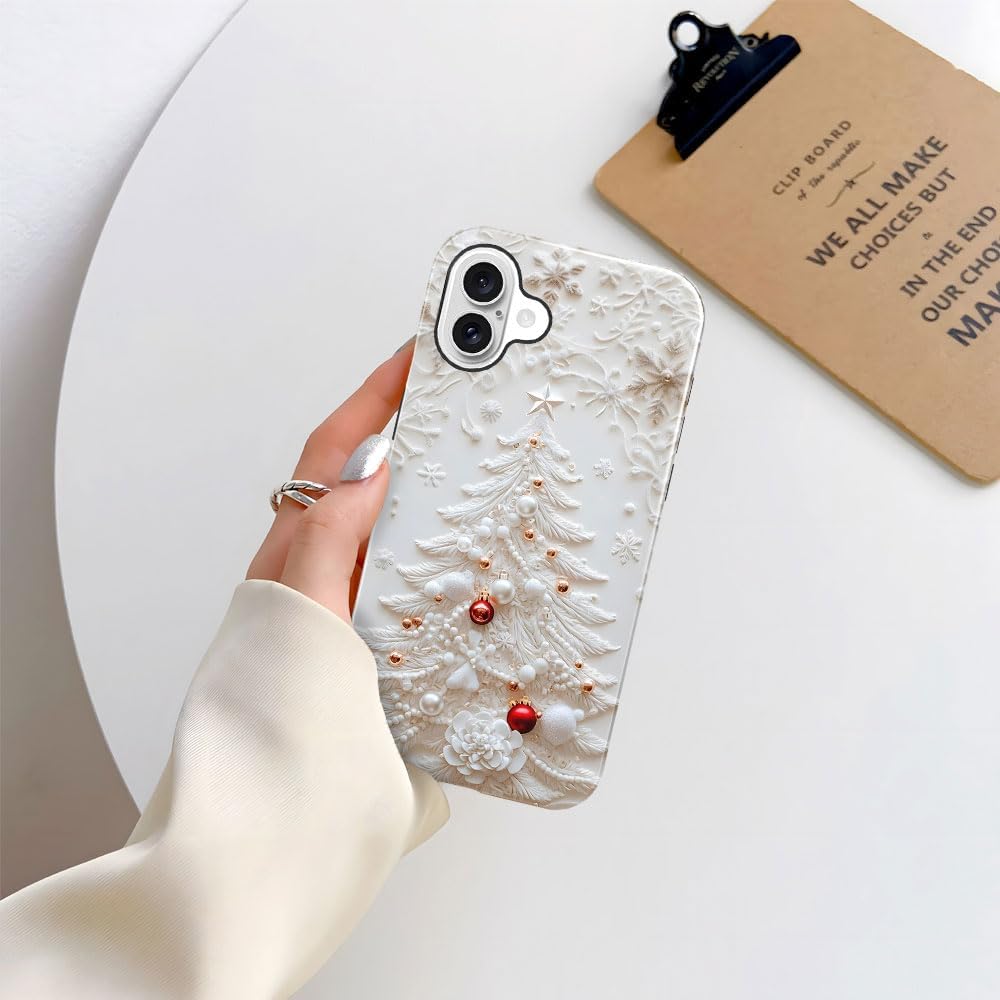 Case for iPhone 16 - Slim Fit Anti-Scratch Phone Case for Girl Women - Christmas Tree White (Glossy)