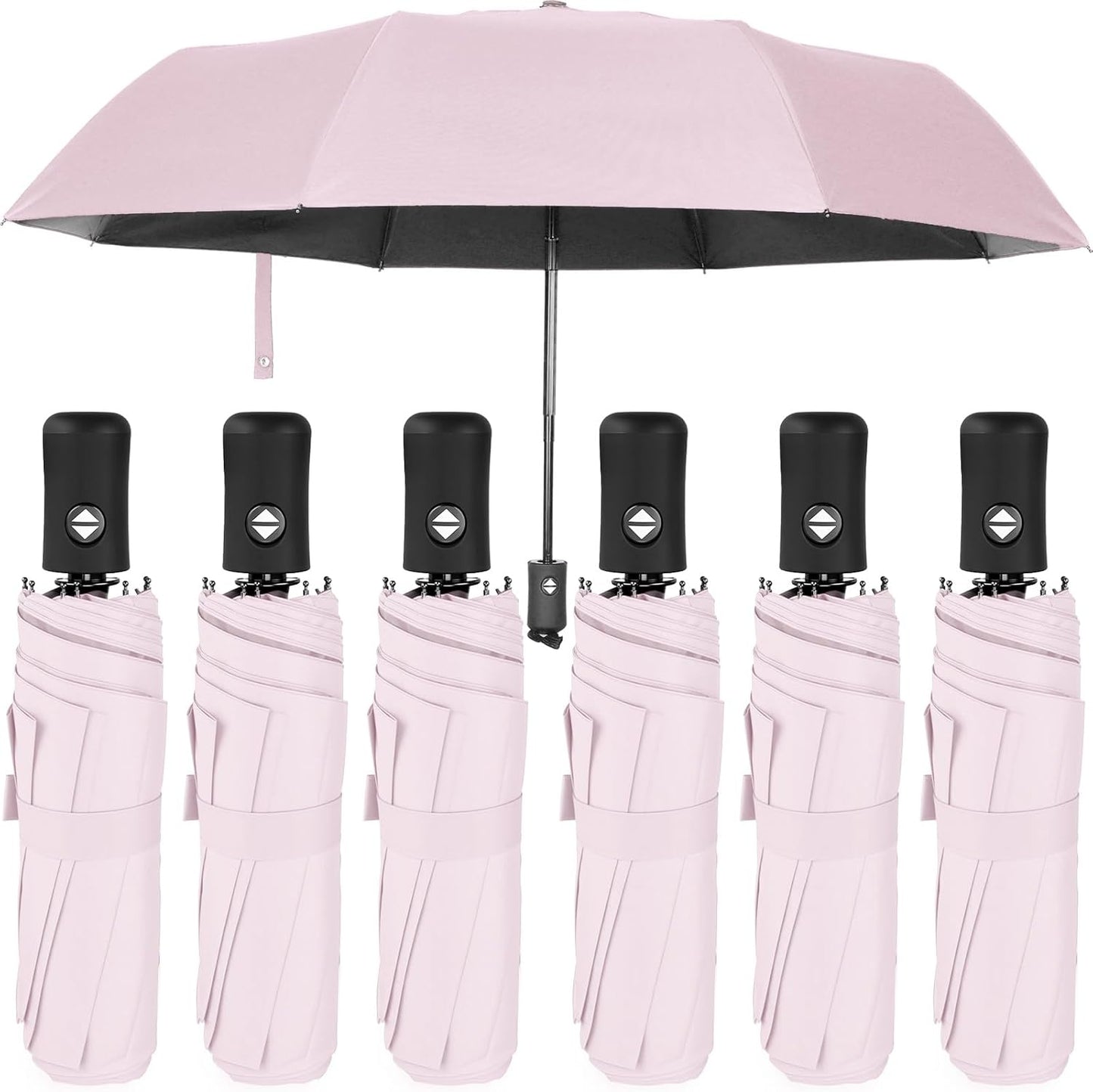 Jexine 6 Pcs Travel Compact Umbrella Automatic Open Close Windproof Small Light Backpack Purse Car Portable Collapsible Umbrella for Rain, Men Women