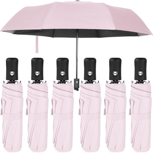 Jexine 6 Pcs Travel Compact Umbrella Automatic Open Close Windproof Small Light Backpack Purse Car Portable Collapsible Umbrella for Rain, Men Women