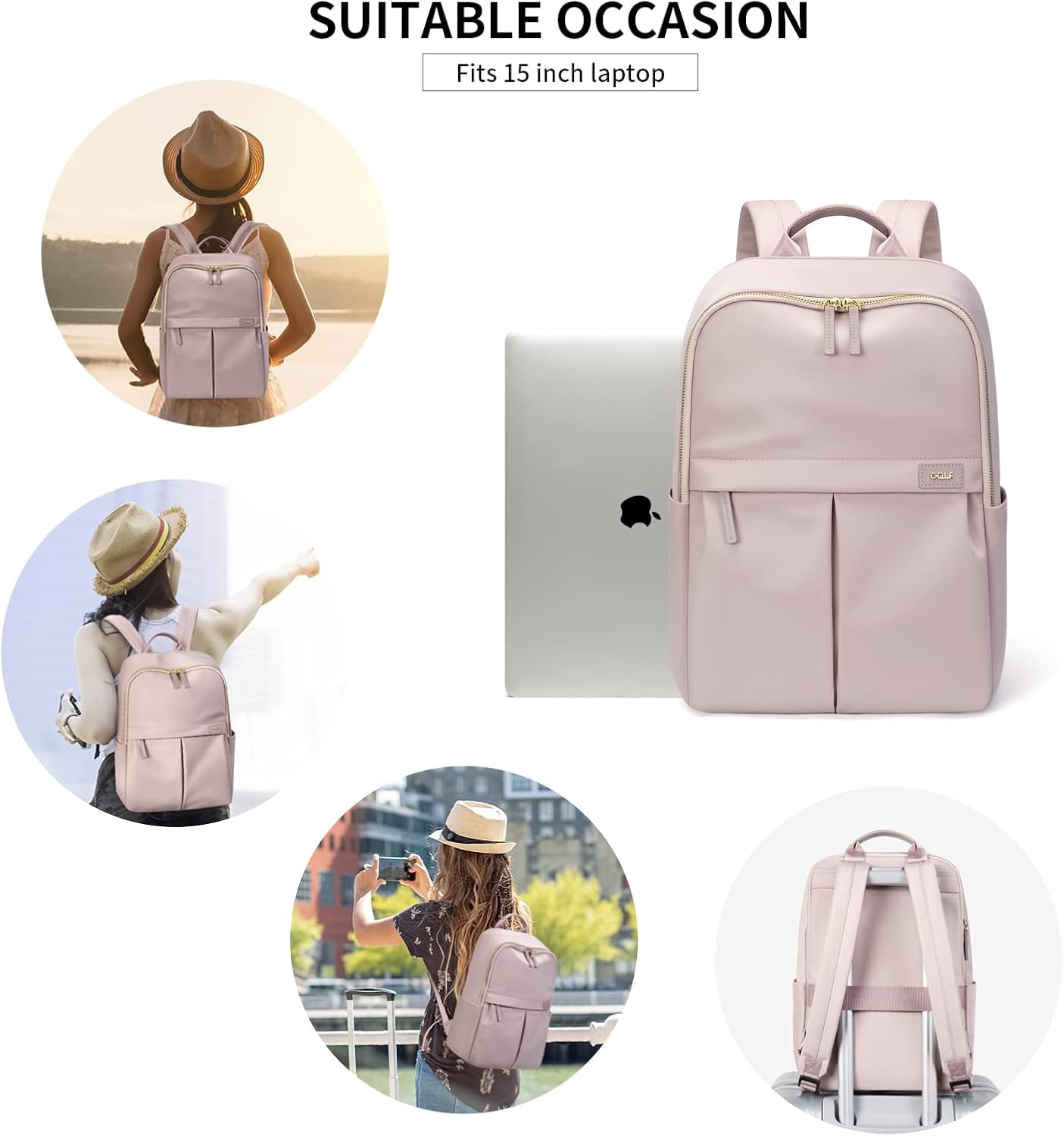 GOLF SUPAGS Laptop Backpack with Separate Laptop Compartment Water Resistant Computer Backpacks Fits 15 Inch Notebook Travel Work Bags for Women (Pink)