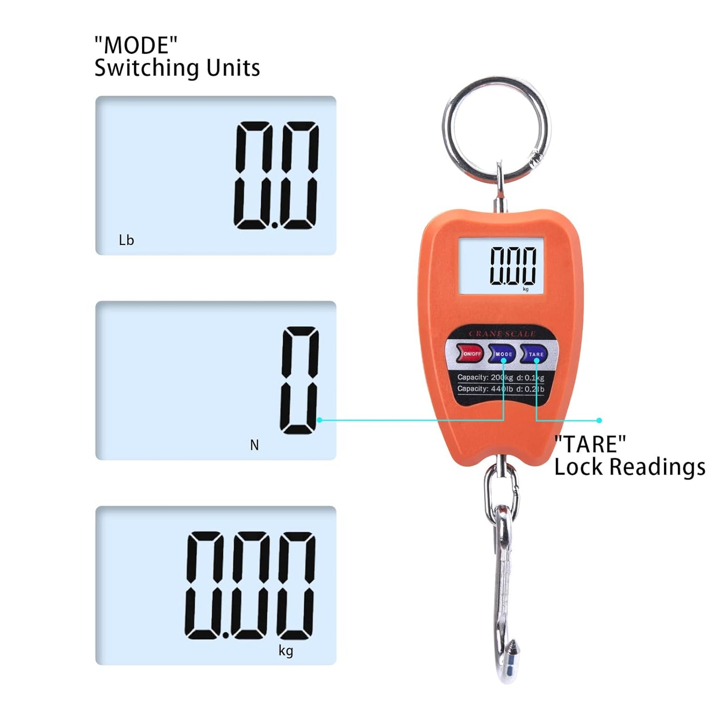 Goture Digital Hanging Scale,200kg/440lbs Crane Scales,Fishing Scale with LED Display, Heavy Duty Hanging Weight Scale for Fishing,Luggage,Big Game,Farm,Hunting,Industries,Warehouse