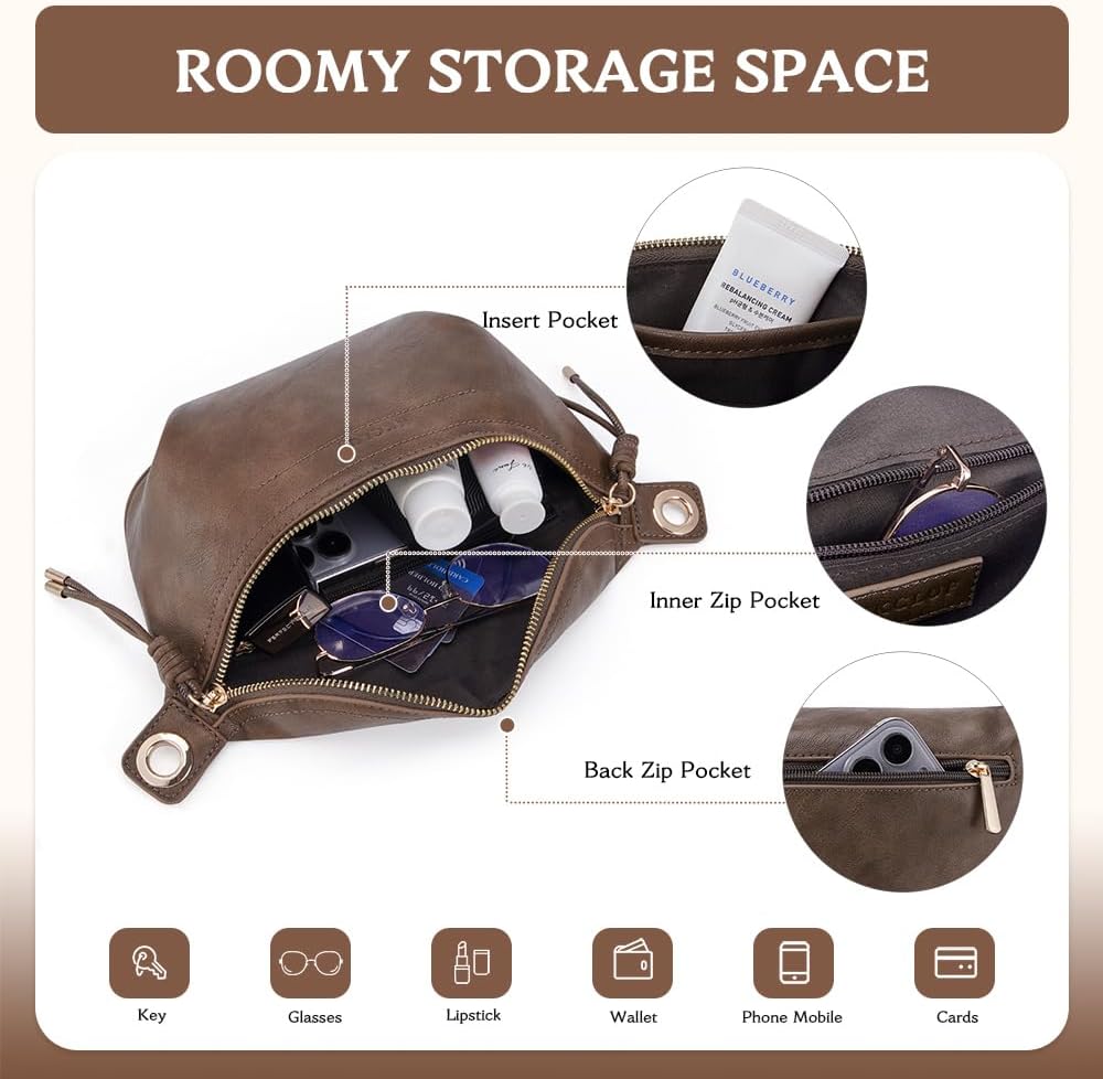 HKCLUF Fanny Pack Crossbody Bags for Women Pu Leather Belt Bag Waist Pack Causal Chest Bum Bag With 2 Straps