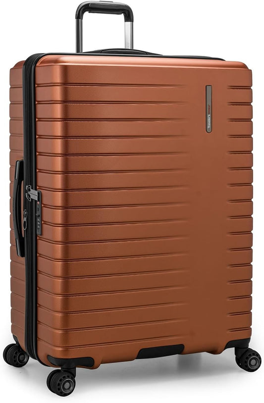 Traveler's Choice Archer Polycarbonate Hardside Spinner Luggage Set,Tie Down Straps, Orange, Checked 29-Inch