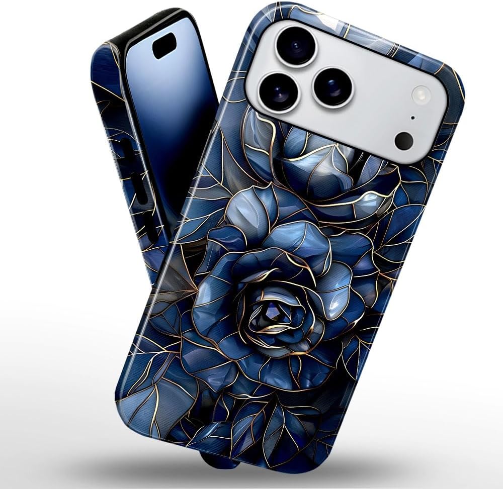 Case for iPhone 17 Pro Max - Slim Fit Anti-Scratch Phone Case for Girl Women - Rose Floral Stained Glass (Glossy)