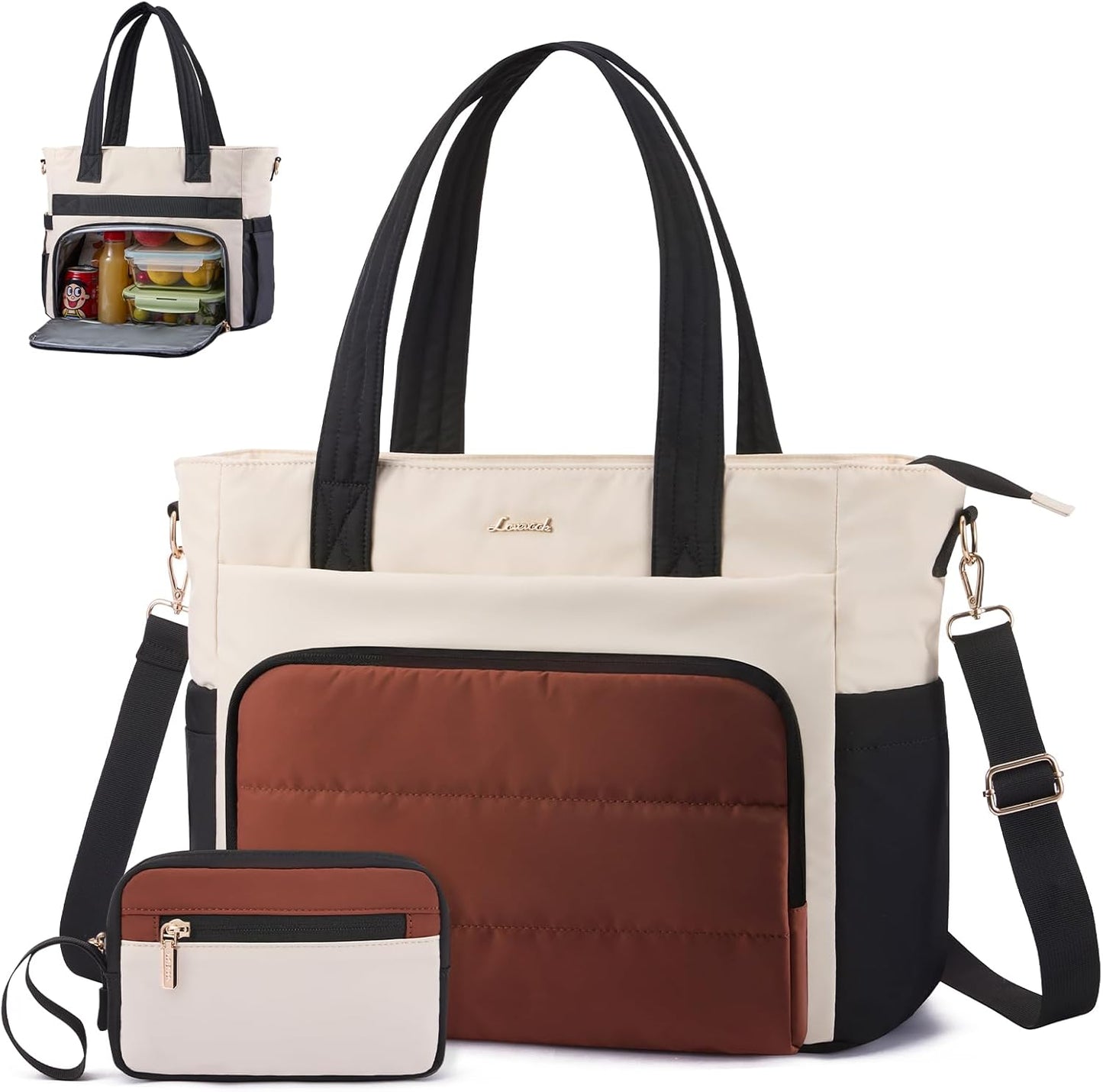 LOVEVOOK Tote Bag for Women, 15.6 Inch Puffer Laptop Work Tote with Cup Holder, Quilted Nurse Bag for Travel, Gym, Daily Use