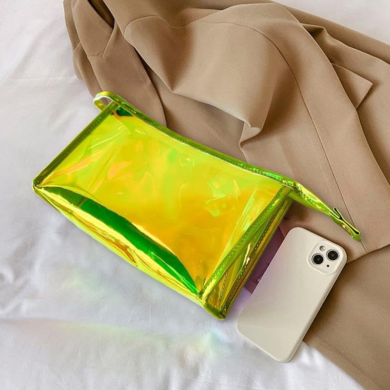 Green Transparent Laser Cosmetic Bag Iridescent Holographic Waterproof PVC Makeup Organizer Bag for Women (Green)