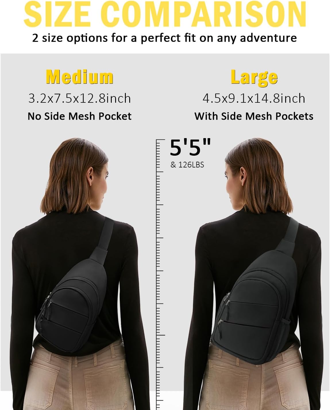 Tuwubi Crossbody Bags for Women, Sling Bag for Men, Small Hiking Backpack Anti Theft Lightweight for Outdoors Travel (M, Black)