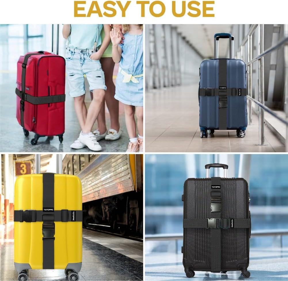 4 Pack Luggage Straps, Adjustable Suitcase Belts 72" x 2" with Quick Release Buckle, Durable Travel Accessories for Secure Luggage and Easy Identification (Black)
