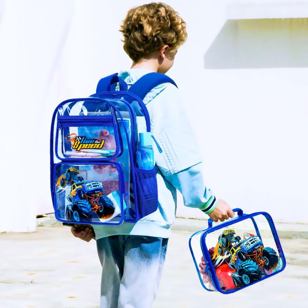 UFNDC 3PCS Clear Backpack for Girls and Boys, Unicorn Cat Transparent Bookbag, See Through School Bag for Kids Elementary