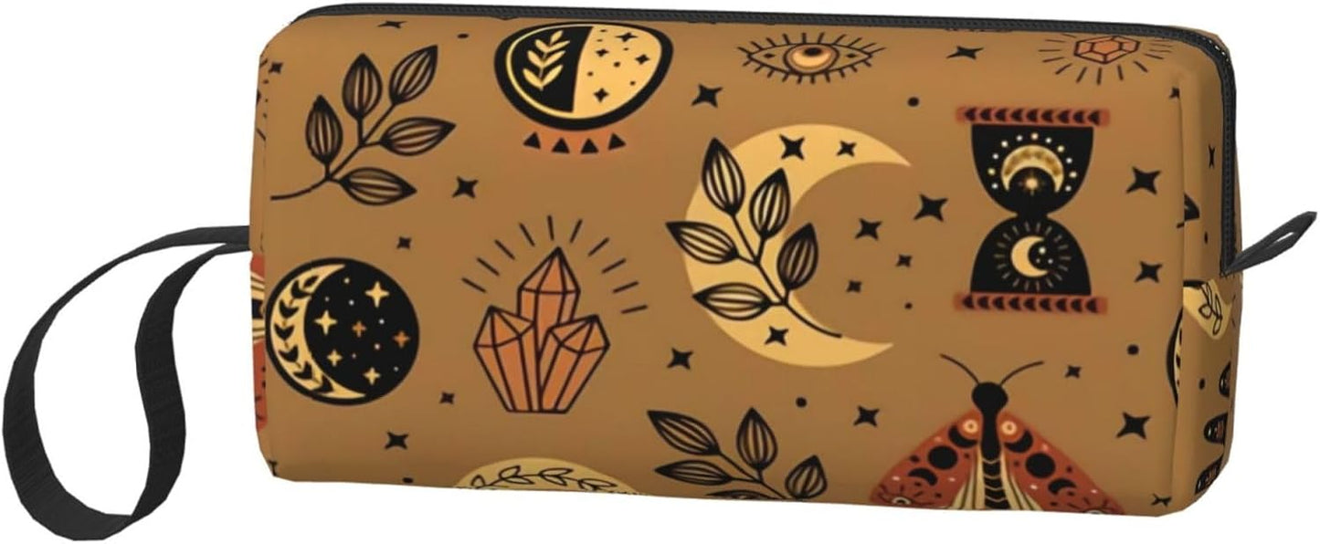 Mystical Moon & Star Makeup Bag Small Organizer Small Travel Cosmetic Bags Compact Durable Oxford Fabric Multi-Purpose Storage Perfect for Travel, Gym, Daily Use