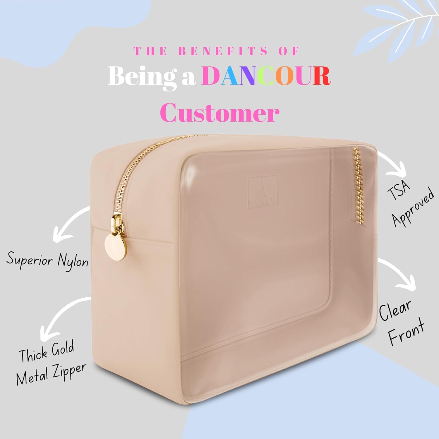 Large Clear Makeup Bag TSA-Approved Travel Cosmetic Pouch Spacious Transparent Toiletry Bag for