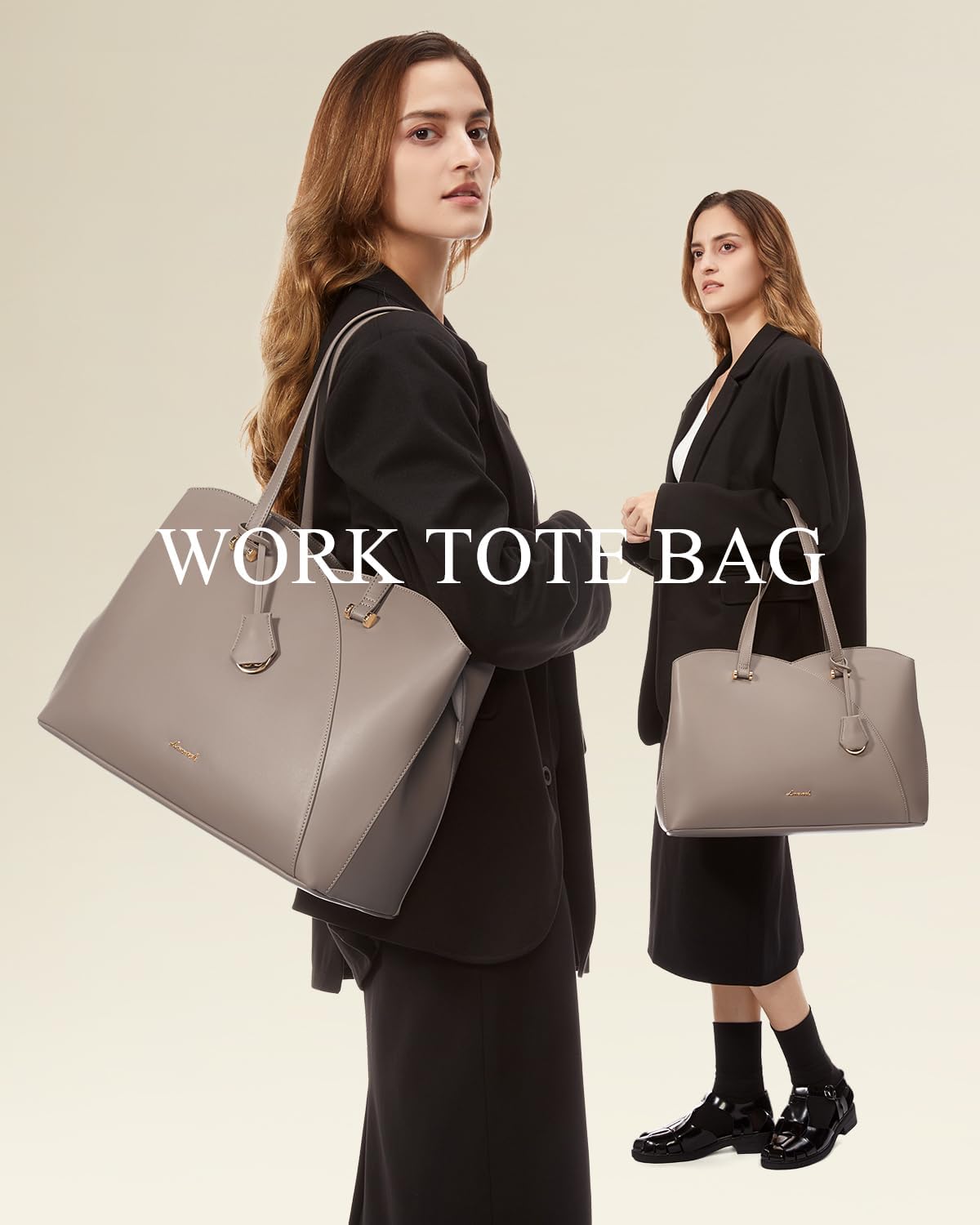 LOVEVOOK Teacher Tote Bag for Women, Work Bags Laptop Bag, Professional 17.3 Inch Leather Computer Bag, Large Purses Handbag Briefcase, Taupe
