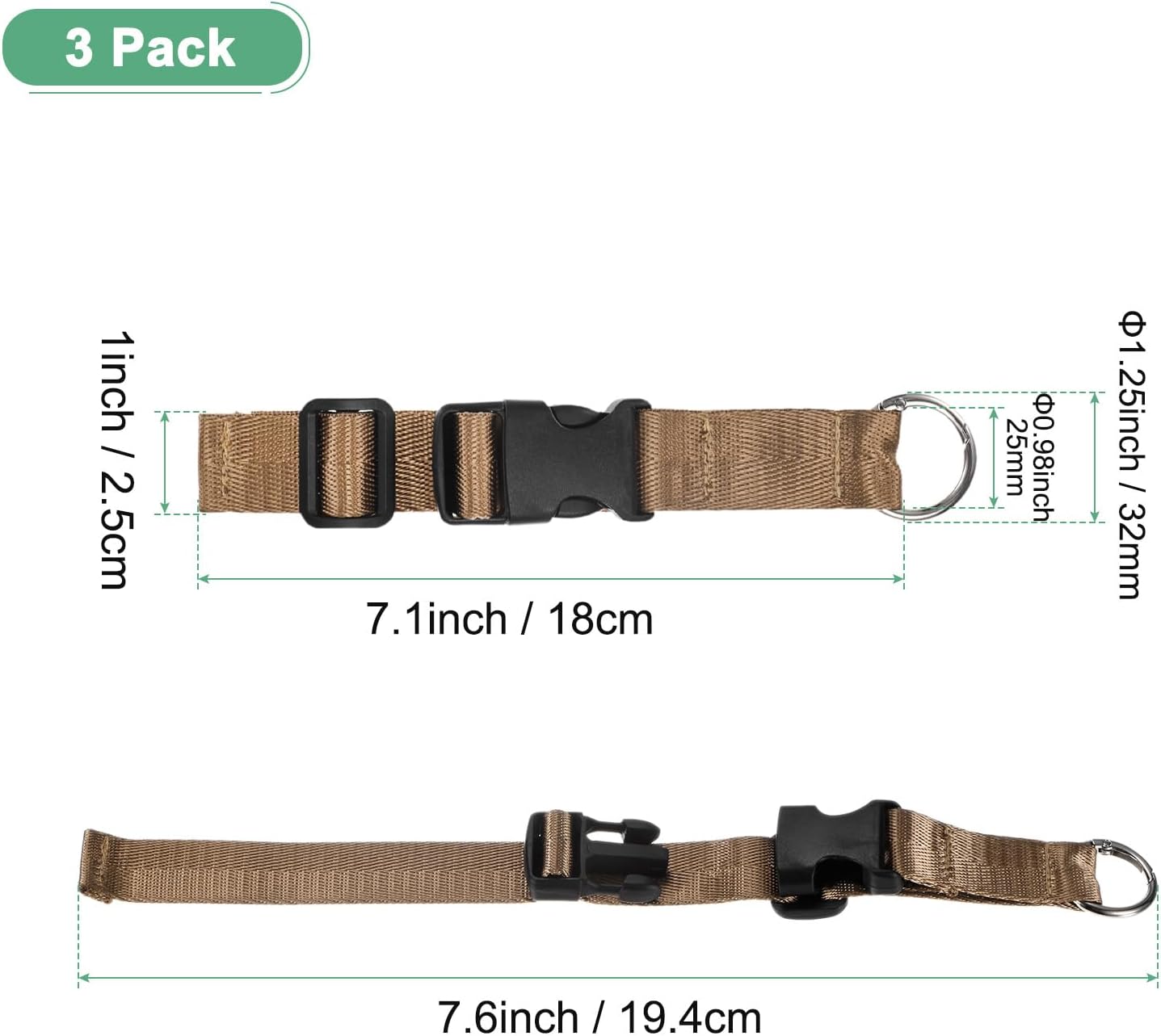 3-Pack Add A Bag Luggage Strap, Adjustable Suitcase Belt for Connecting Handbag/Backpack/Jacket, Luggage Connector [Brown]