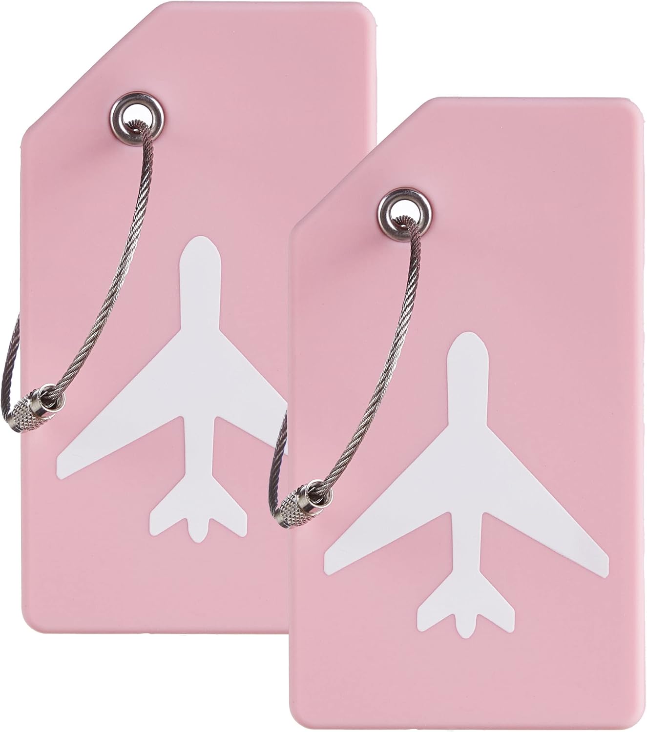 Gostwo 2 Pack Silicone Luggage Tags for Suitcases, 26 Initial Letter Baggage Labels Handbag School Bag Suitcase Instrument Tag with Stainless Steel Loop(Pink)(Airplane)