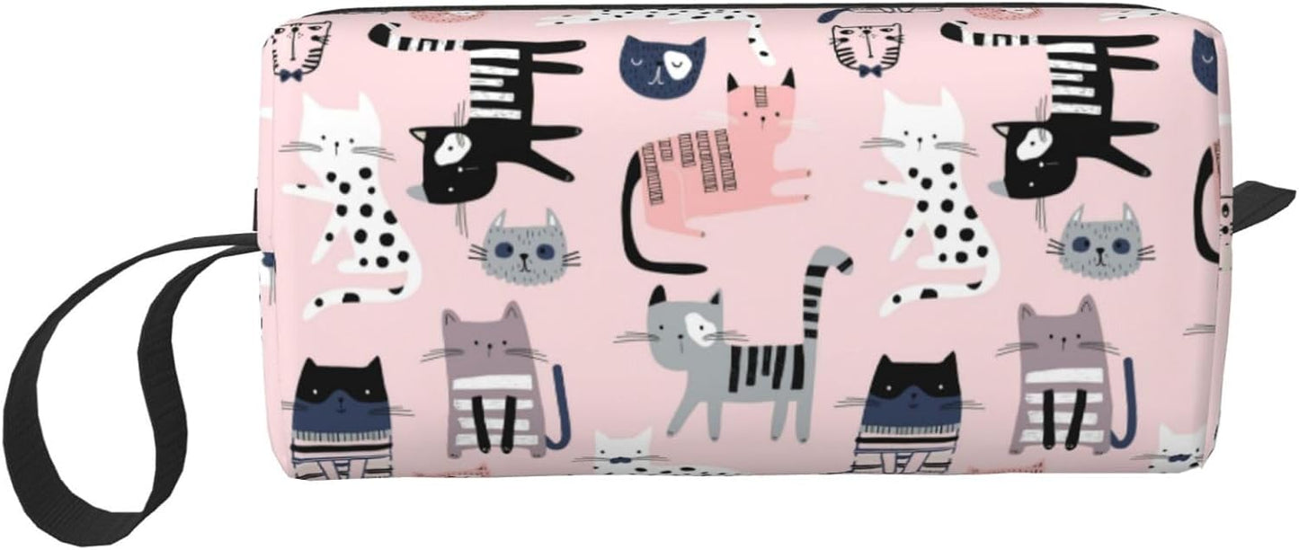 Cute Cats Makeup Bag Small Organizer Small Pink Travel Cosmetic Bags Compact Durable Oxford Fabric Multi-Purpose Storage Perfect for Travel, Gym, Daily Use