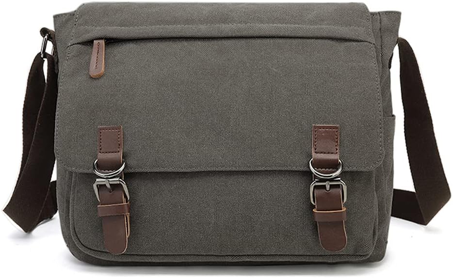 Sechunk Canvas Vintage Messenger Bag Shoulder bag Leather Large Travel Crossbody bags for men women 15inch Laptop