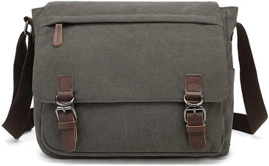 Sechunk Canvas Vintage Messenger Bag Shoulder bag Leather Large Travel Crossbody bags for men women 15inch Laptop