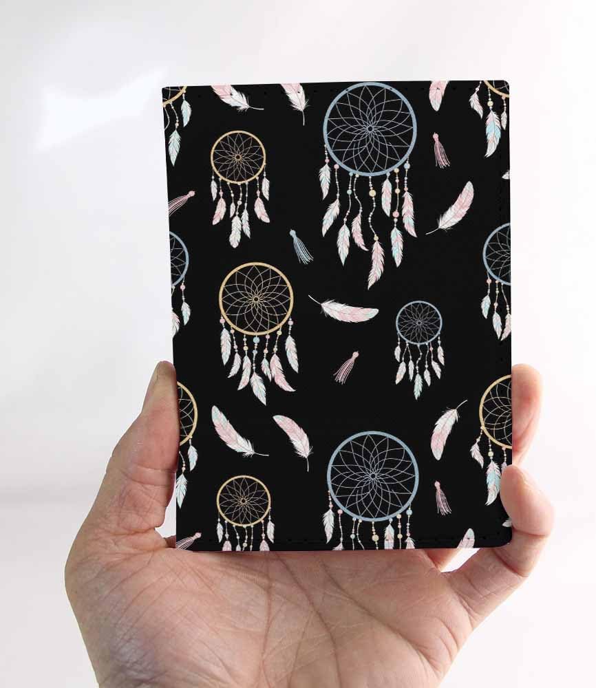 Dream Catcher Passport Holder for Travel Feathers Boho Style PU Leather Passport Cover Wallet Cute Passport Card Holder for Women and Men