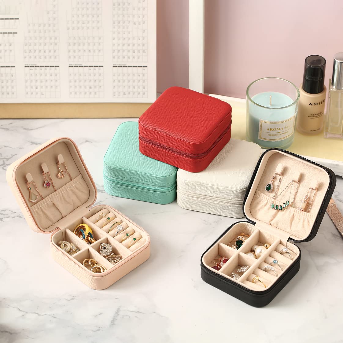 ZPROW Travel Jewelry Case, Mini Portable Jewelry Travel Boxes, Small Jewelry Organizer for Rings