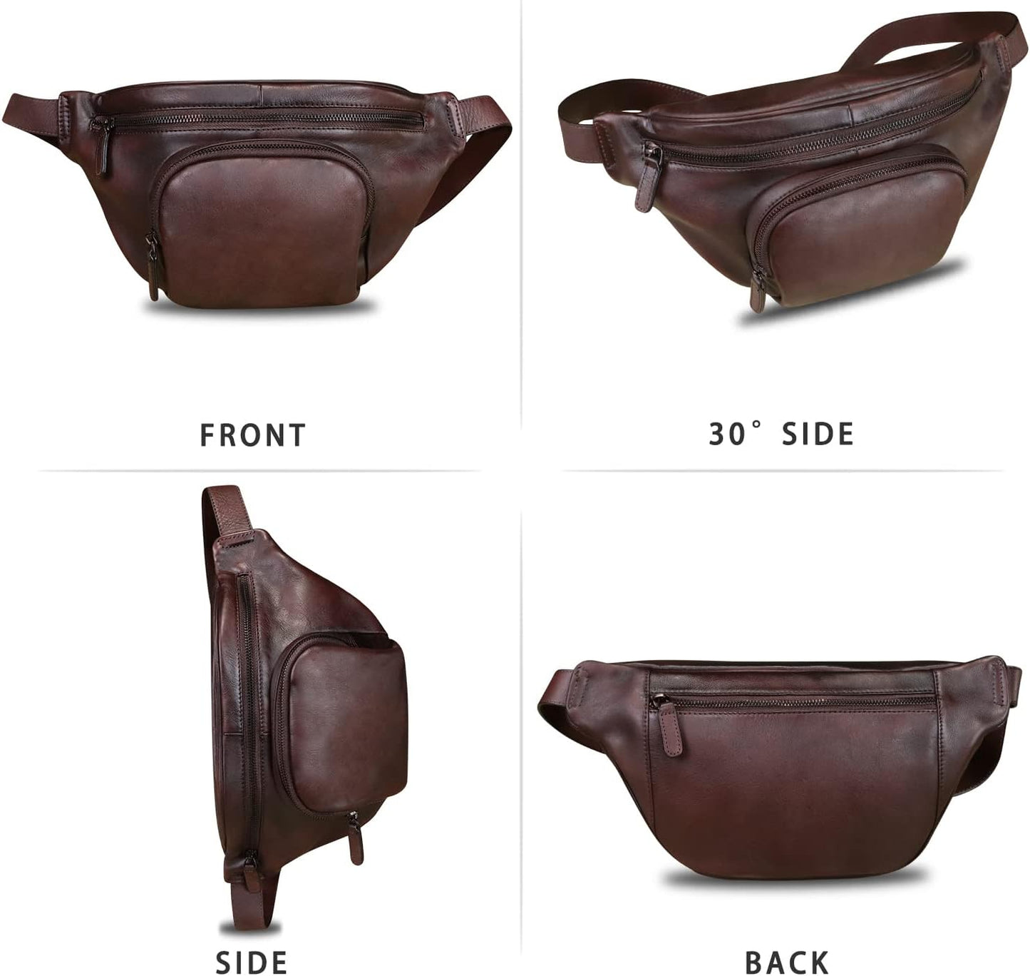 Genuine Leather Fanny Pack for Women and Men Vintage Real Leather Sling Bag Crossbody Bag Fashion Waist Bag Chest Purse (Coffee)