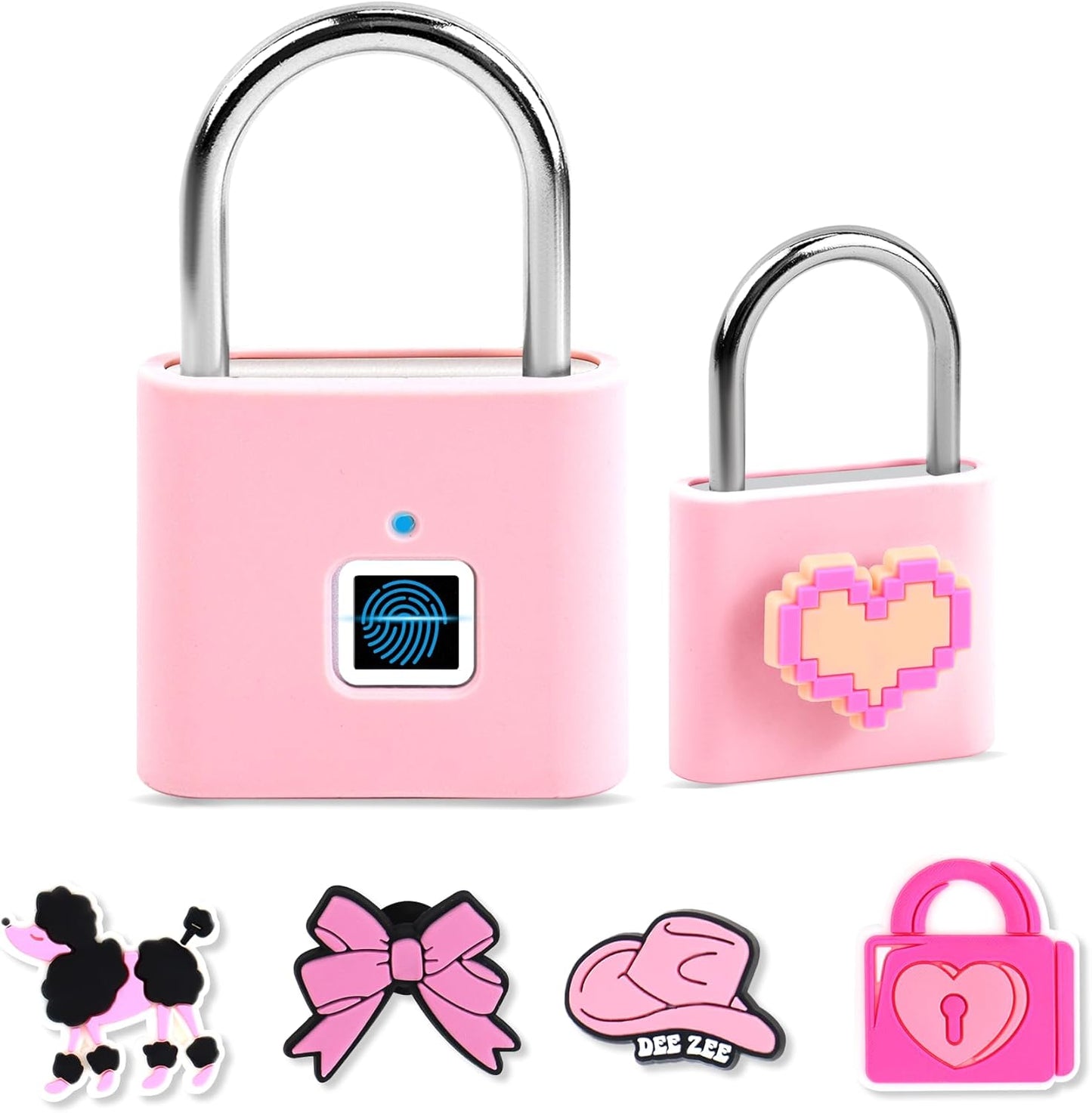 UMIKSMART Smart Fingerprint Lock, Combination Keyless Padlock with USB Charging, Waterproof for Bike, School Locker, Gym, Luggage, Storage, Sweet Pink Set