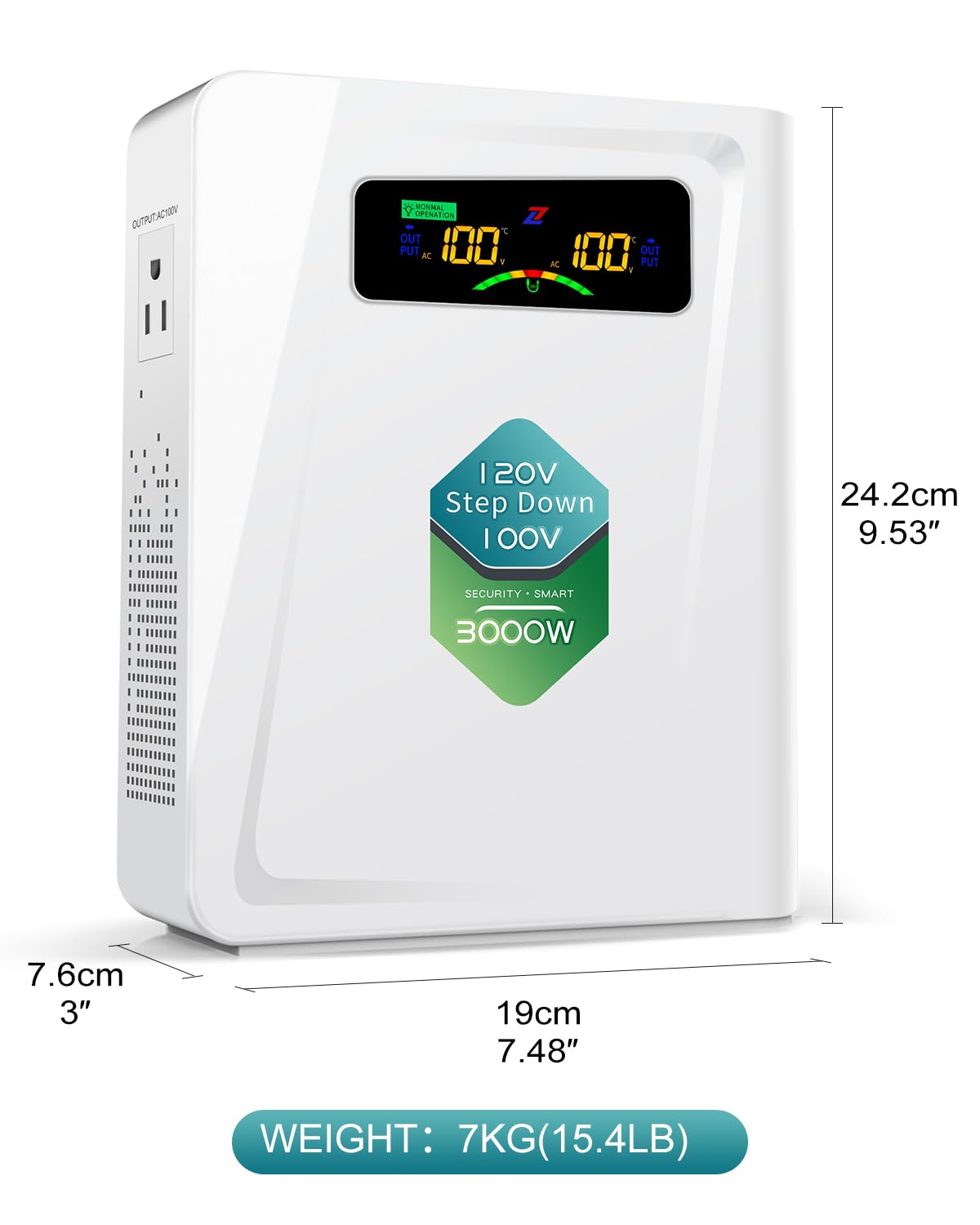 ZHENGXI Step Down Transformer 120v to 100v Voltage Converter 3000W, No Noise, Ten Protection Functions, Using Japan Appliances in US