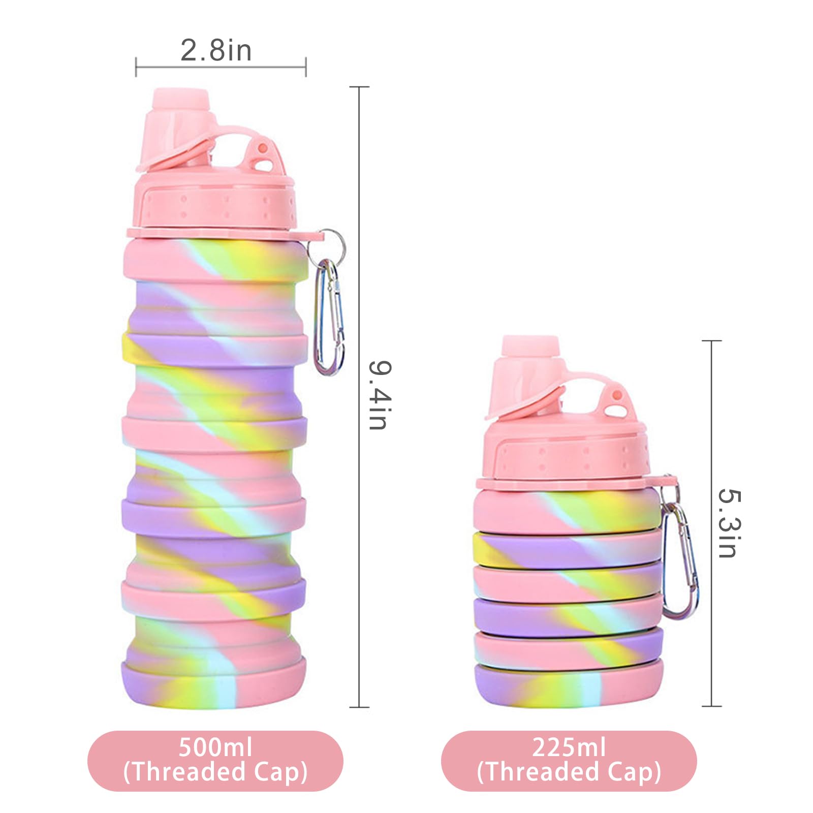 YCTMALL Collapsible Water Bottles Two Pack Travel Sports Portable Sport Water Bottle comes with