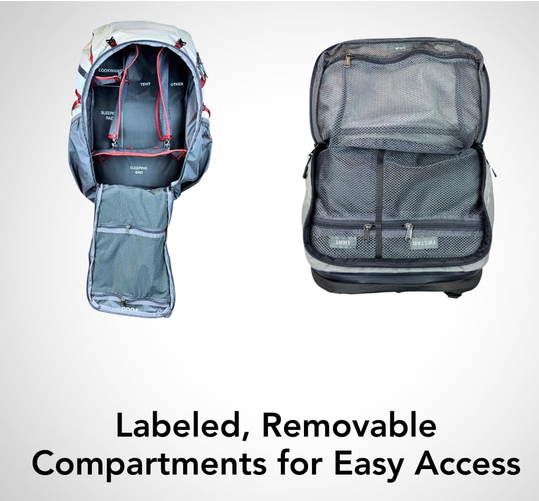 Near Zero 60L Dean Camping Backpack - Lightweight Hiking Backpack with Built-in Rain Cover, Adjustable Torso Frame, Hydration System Compatible, Trekking Pole Loop, Safety Whistle