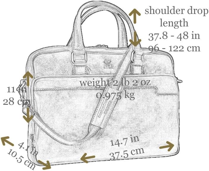 Time Resistance Leather Briefcase - Italian Handmade Leather Laptop Bag - Briefcase for Men and Women - Computer Bag