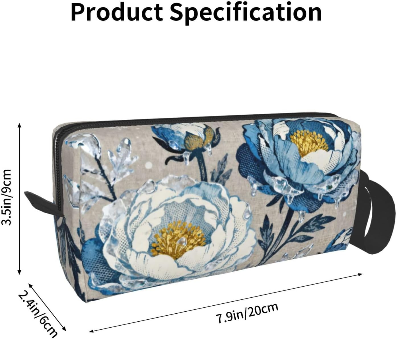 Blue White Floral Makeup Bag Organizer Compact & Durable Frosted Floral Travel Cosmetic Bag Oxford Fabric Impact-Resistant Multi-Purpose Storage Perfect for Travel, Gym, Daily Use