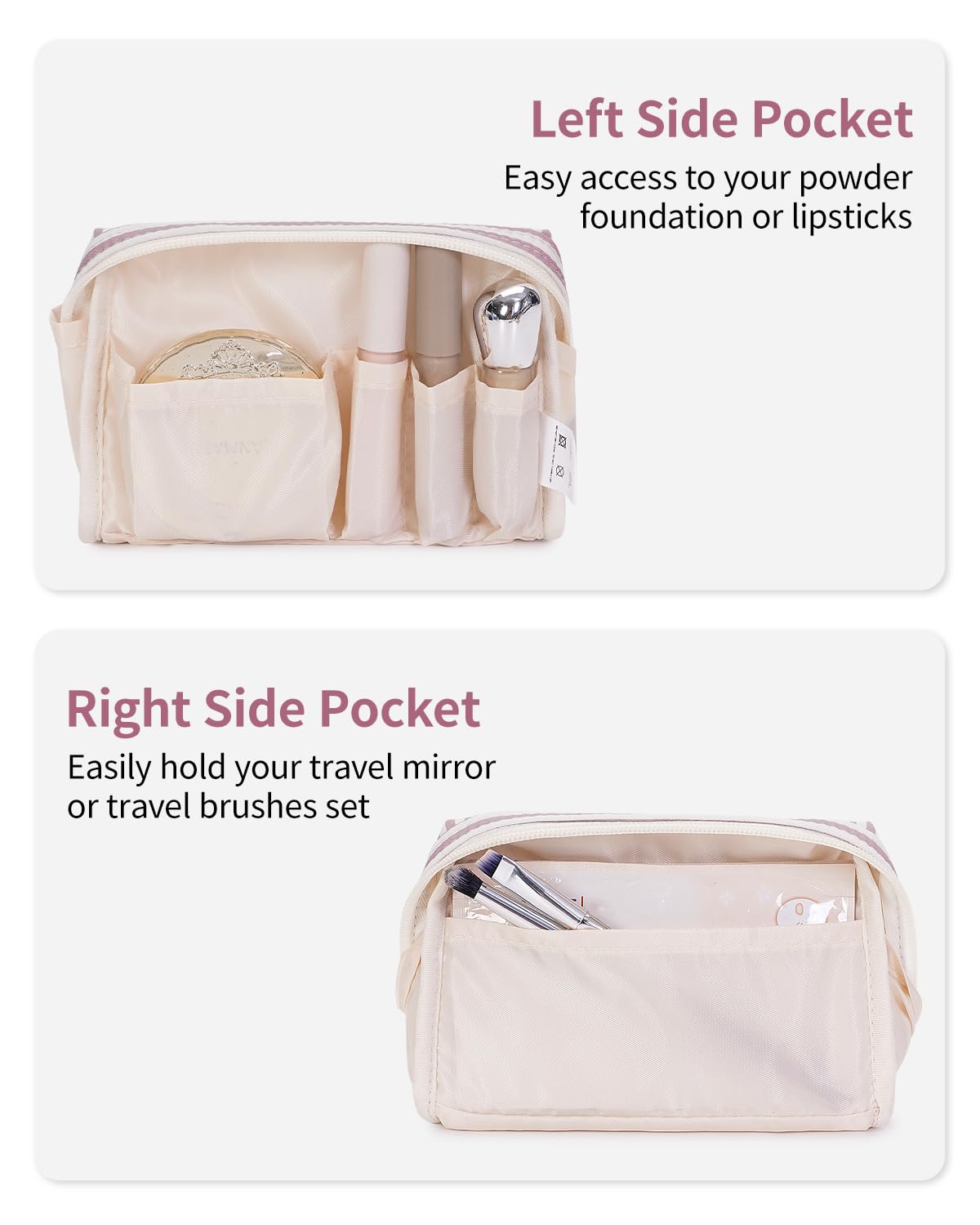 Narwey Small Striped Makeup Bag for Purse Mini Cosmetic Bag Travel Makeup Pouch Zipper Pouch Cute Make up Bags with Compartments for Women Girls (Dusty Rose Stripe, Small)