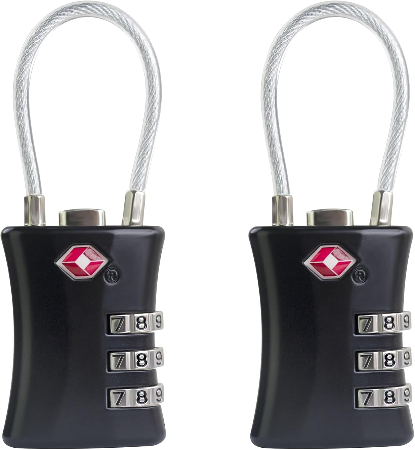 TSA Locks for Luggage, Small Combination Padlock, Luggage Locks TSA Approved, Padlock Combination with Cable, for Suitcase, Gym Locker, Gun Case, Ammo Can, Backpack Zipper (Black+Black)
