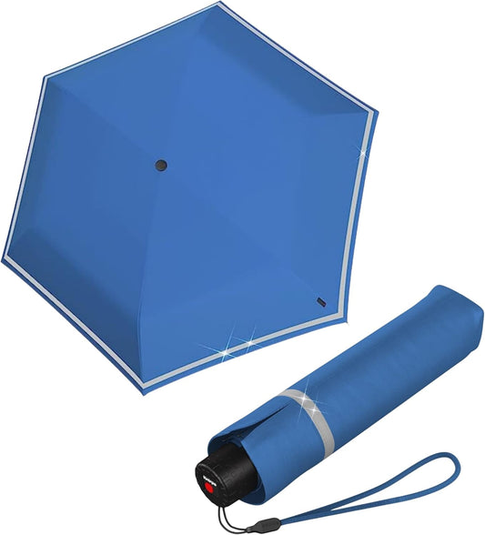 Knirps Rookie Manual Rain Umbrella for Elementary and Middle School Kids – 35.4" Canopy with Reflective Safety Stripe, Carrying Case Included