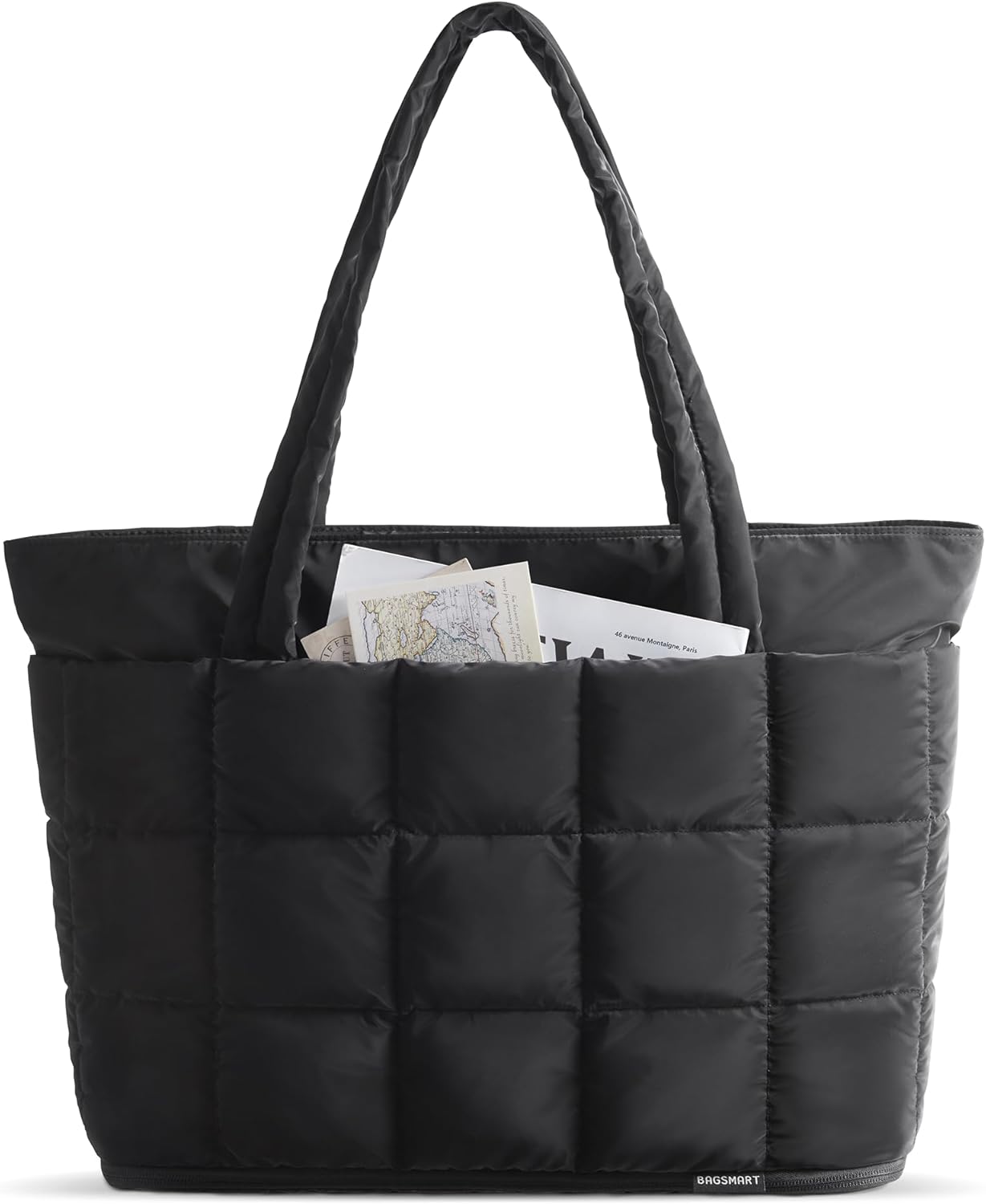 BAGSMART Expandable Tote Bag for Women, Puffer Work Tote Handbag, Quilted Carry-On Travel Gym Bag