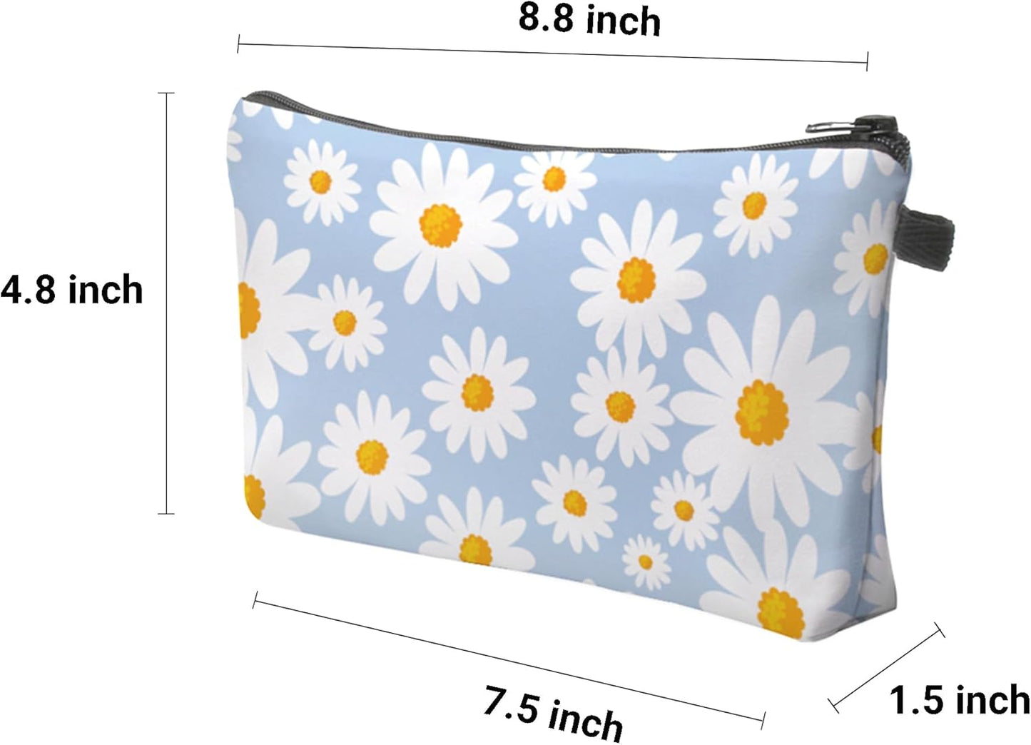 Cute Travel Makeup Bag Cosmetic Bag Small Pouch Gift for Women (Daisy Pale Blue)
