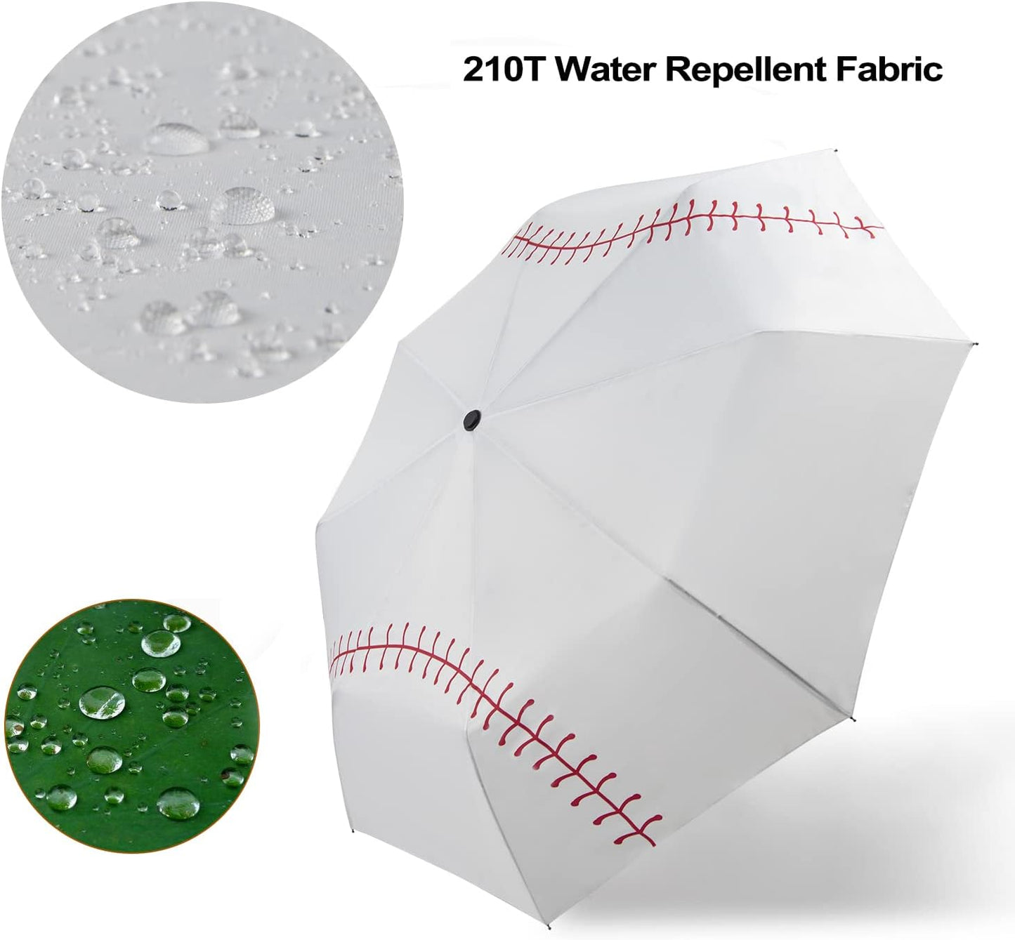 Lejorain White Baseball Umbrella Compact - Portable Windproof Travel Folding Sports Umbrella Auto Open Baseball