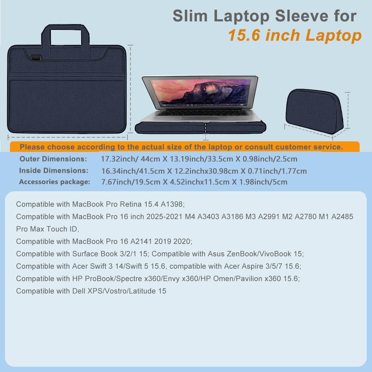 Hseok Laptop Shoulder Bag 15.6-16 inch Case, Durable Shockproof Protective Computer Carrying Briefcase with Multi-Pockets and Strap Compatible with Most 15 15.6 16 inch Notebooks,Dark blue