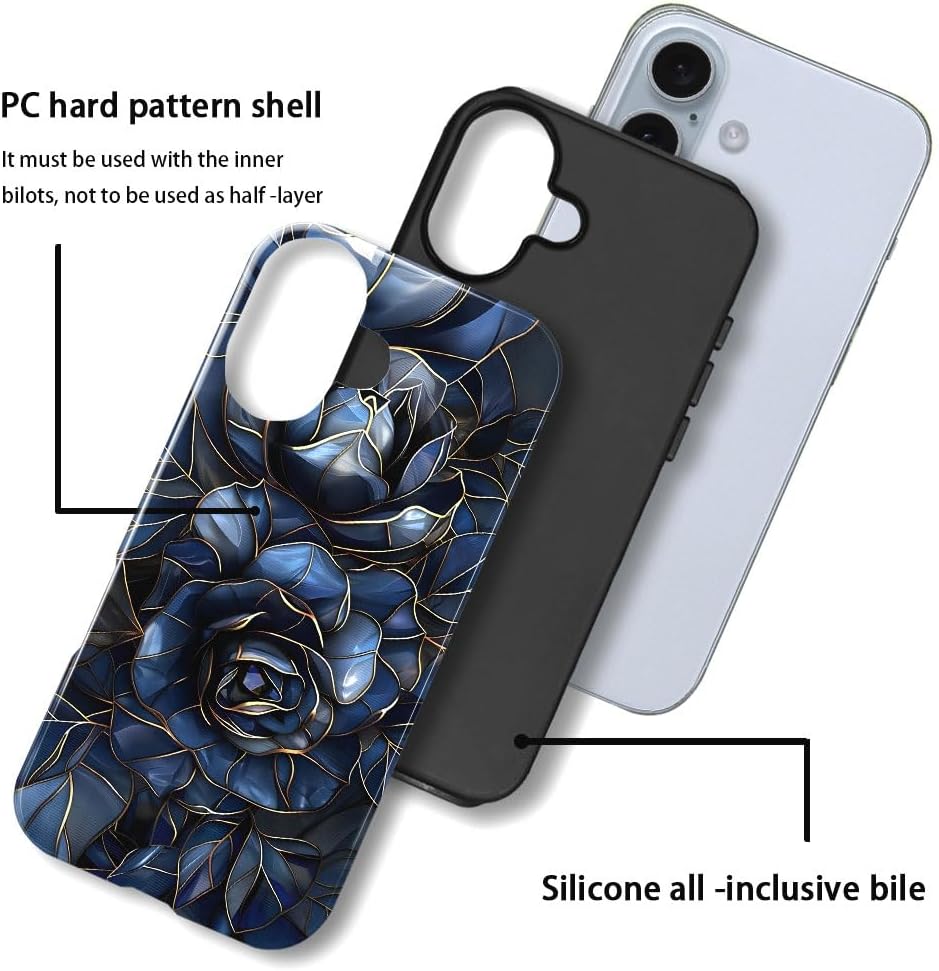 Case for iPhone 16 Plus - Slim Fit Anti-Scratch Phone Case for Girl Women - Rose Floral Stained Glass (Glossy)