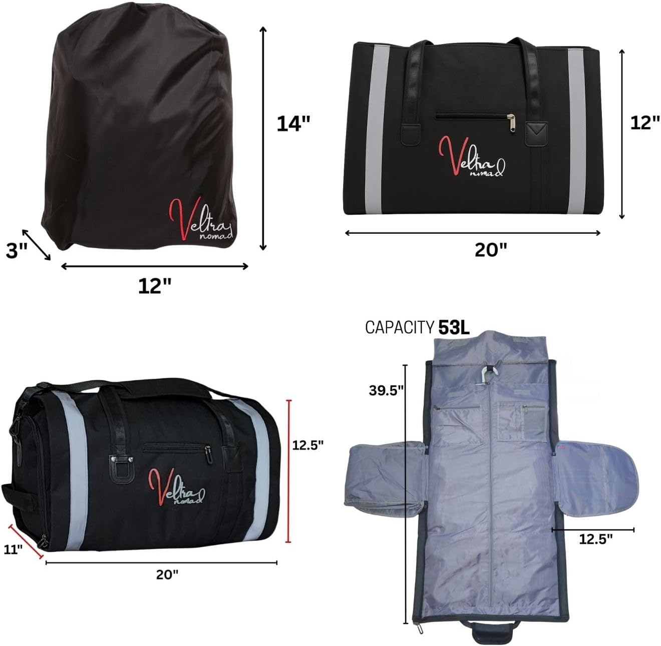 Convertible Garment & Duffel Bag – Airline Carry-On (53 L) • Reflective Safety Strips • Water-Resistant Polyester • 17″ Suitcase Sleeve • Shoe & Accessory Compartments for Travel and Gym