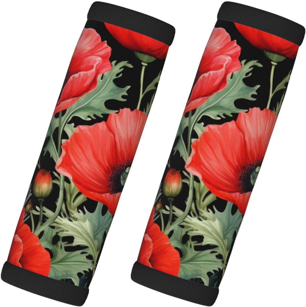 Luggage Handle Wraps Red Poppy Flowers Pattern Luggage Identifiers Soft Neoprene Luggage Handle Wraps For Suitcase Trolley Handle Grip Cover 2 Pack Luggage Tags