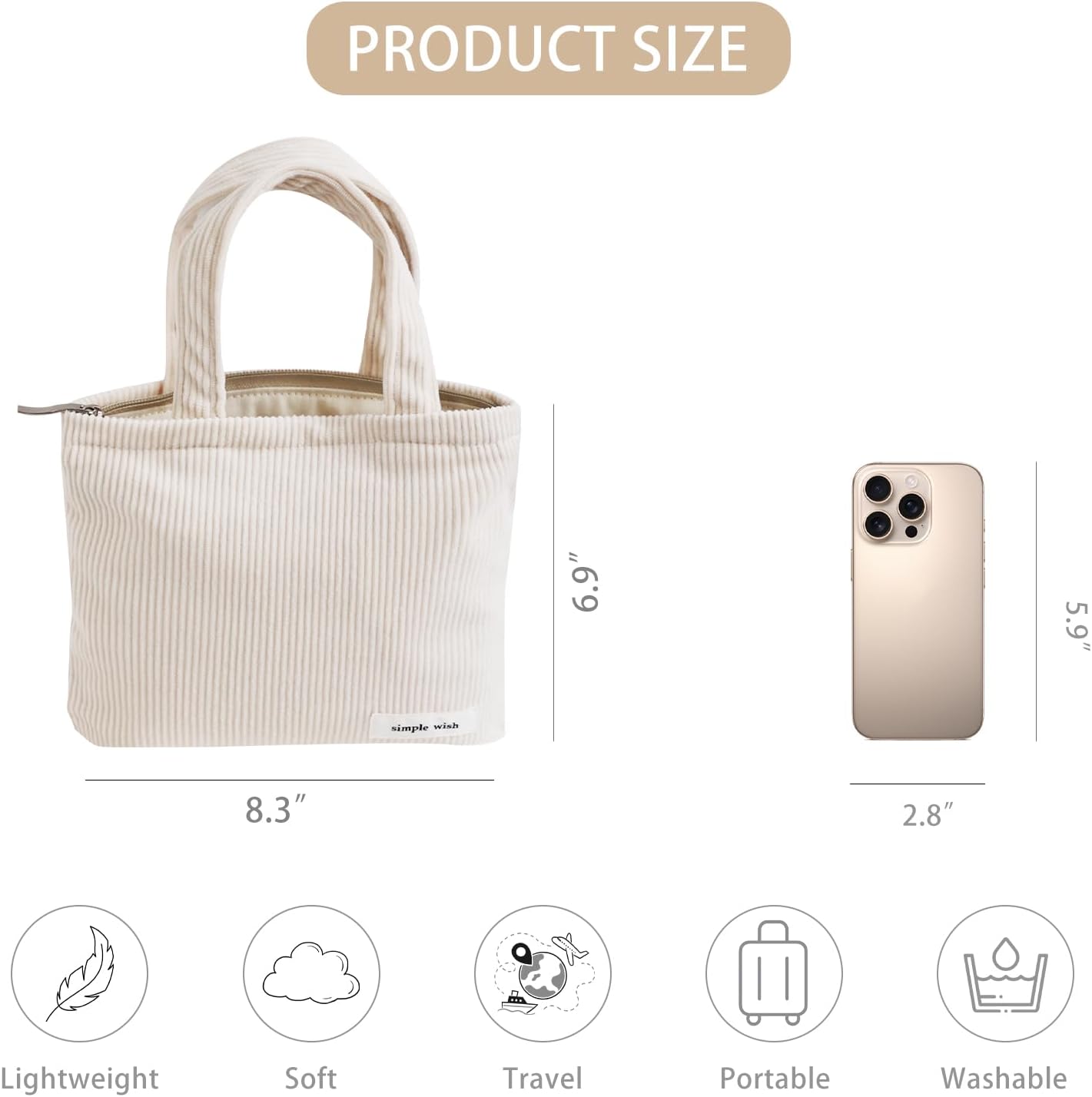 Wudygirl Makeup Bag Travel Cosmetic Bag for Women Small Makeup Pouch with Handle Zipper Cosmetic Pouch Handbag Aesthetic (Beige)