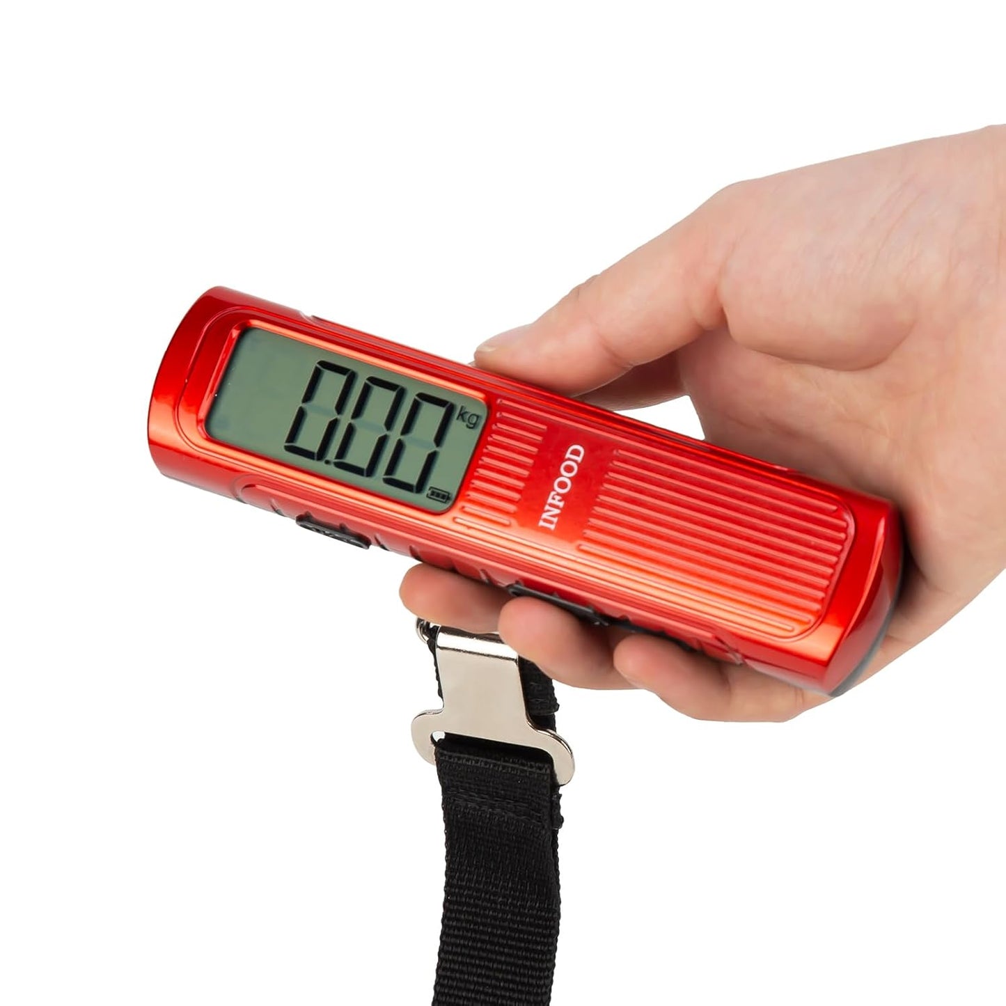 Battery-Free Digital Luggage Scale, Suitcase Scale for Travel, Portable Luggage Weight Scale with Hook & LCD Display for Luggages, Packages & Bags, 110lb/50kg Handheld Scale, Red
