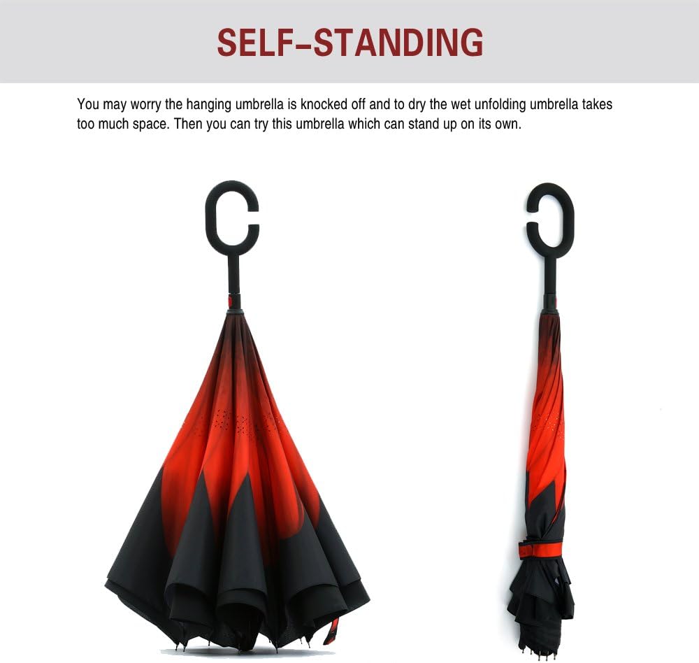 SIEPASA 49/56 Inch Inverted Reverse Upside Down Umbrella, Extra Large Double Canopy Vented Windproof Waterproof Stick Golf Umbrellas with C-shape Handle.