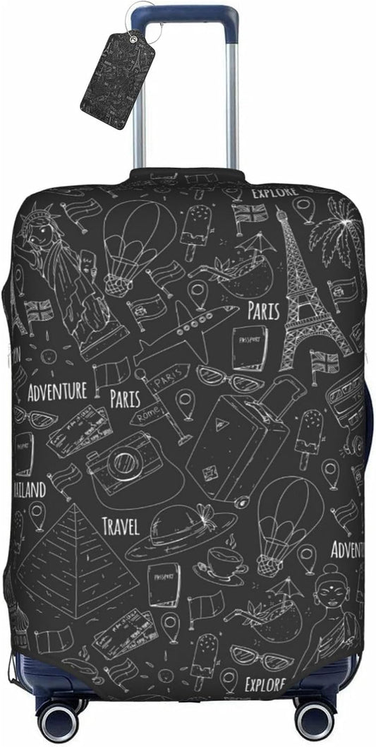 World Marks Luggage Cover for Suitcase and Luggage Tag Combination, Elastic Washable Anti-Scratch, Travel Adventure Explore Birthday Gift for Men Women(M 22-25 Inch Luggage)