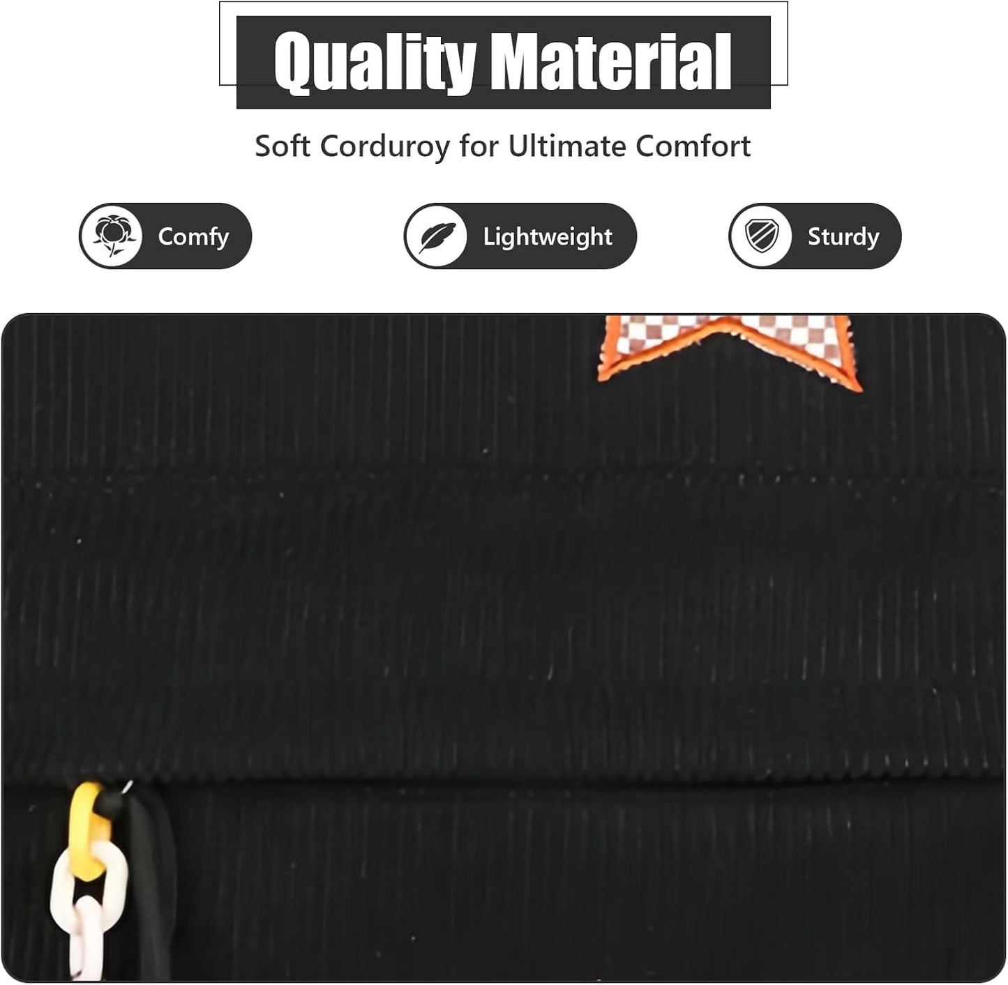 Corduroy Backpack with Star Pattern, Trendy and Versatile, Fits 14'' Laptop Large Capacity Daily Commute (Black)