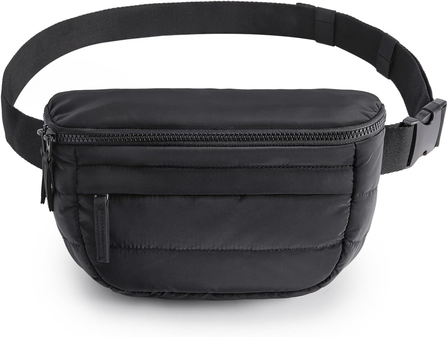 BAGSMART Fanny Packs for Women Two Way Zipper Belt Bag with Adjustable Strap, Puffy Fashion Waist Packs for Traveling Workout, Black