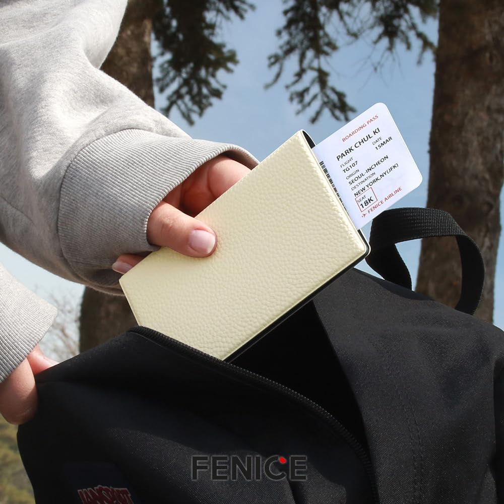 Fenice Classic Passport Cover Holder Wallet Case for Travel Essential RFID Blocking Vegan Leather